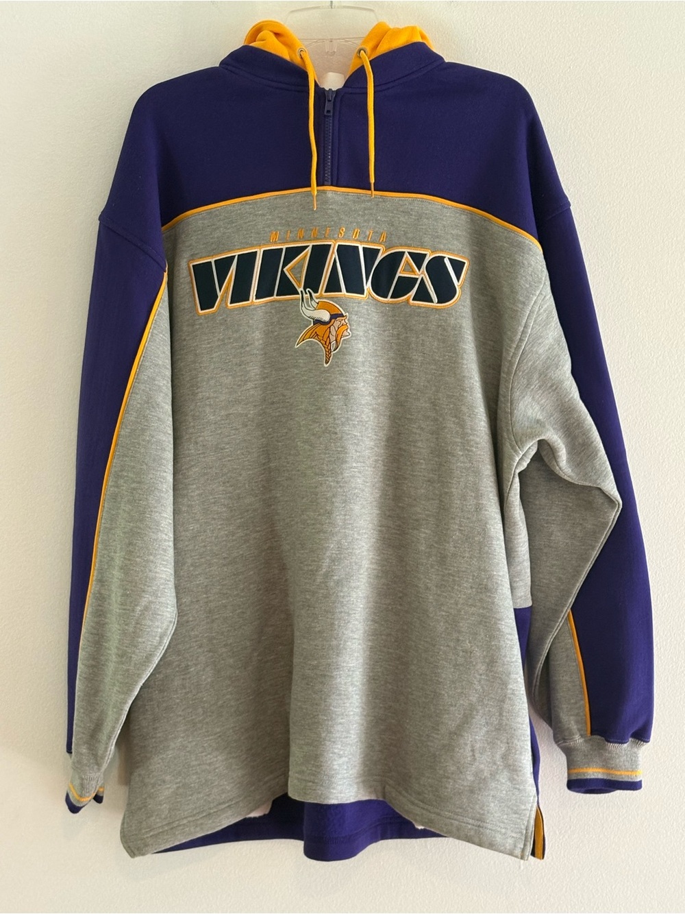 NFL Vikings Minnesota Grey & Purple Quarter-Zip Pullover Hoodie XL